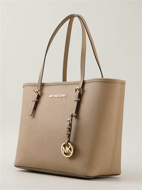 michael kors signature jet set tote brown|Michael Kors jet set saffiano.